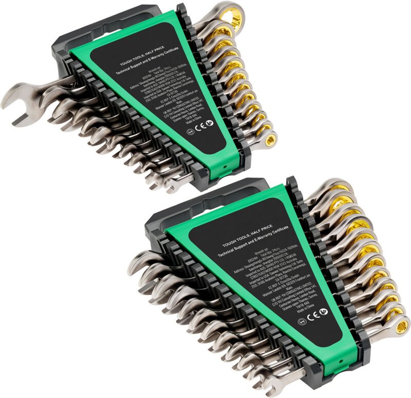 24-teiliger Ringmaulschlüsselsatz, Ratschenschlüssel mit Organizer-Rack, Cr-V-Stahl sae 1/4' bis 7/8', metrisch 8 mm bis...