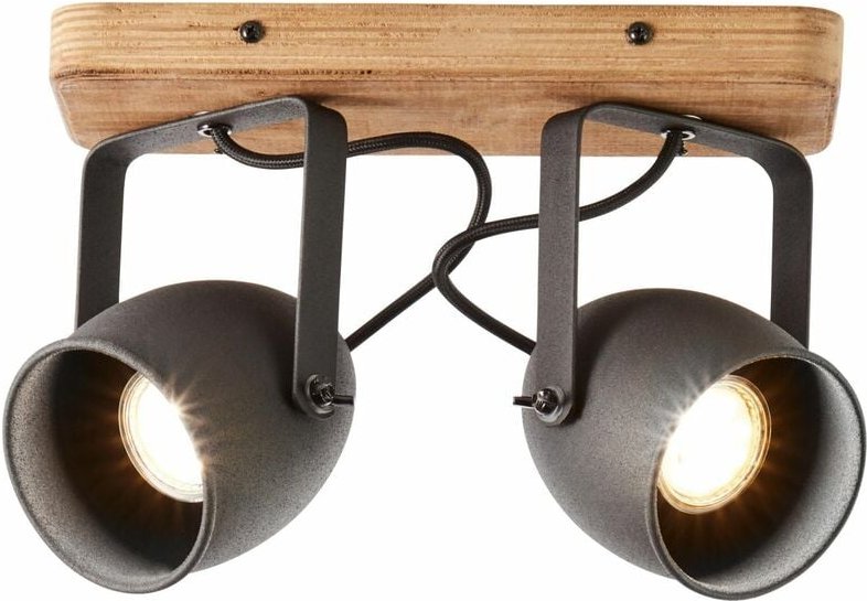 BRILLIANT Crowton Spotbalken 2flg kohlenschwarz/holz Innenleuchten,Strahler,-Balken 2x PAR51, GU10, 6W, geeignet für Ref...