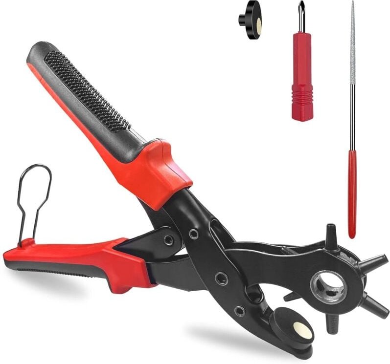 Runder Locher mit 2 – 4,5 mm und 6 Lochgrößen, professionelle drehbare Lochzange für Ledergürtel für Karten, Uhrenarmbän...