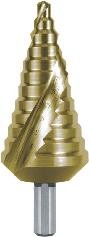 Ruko - Stufenbohrer HSS-TiN spiralgenutet mit Kreuzanschliff ø 6 - 38 mm - 101053T