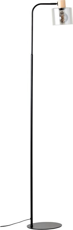 Brilliant - Weald Standleuchte 1,6m schwarz/rauch/holz Metall/Glas/Holz Fußschalter 1x A60, E27, 40 w, Geeignet für Norm...