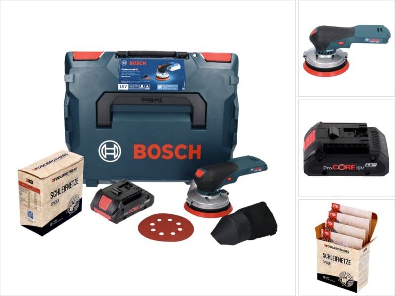 Bosch GEX 18V-125 Professional Akku Exzenterschleifer 18 V 125 mm Brushless + 1x Toolbrothers SPIDER Netzschleifmittel S...
