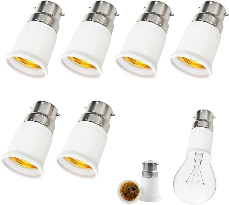 Thumbnail - 6 Stück B22 und E27 Adapter, Bajonett-auf-Schraub-Glühbirnenadapter, B22 auf E27 Bajonettsockelkonverter, 0–250 V, für L...