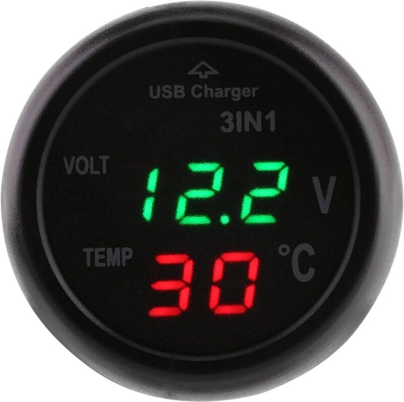 Ej.life - Autothermometer Voltmeter Zigarettenanzünder Mit USB-Autoladegerät, 3-Zoll-Dual-LED-Anzeige Digital Voltmeter ...