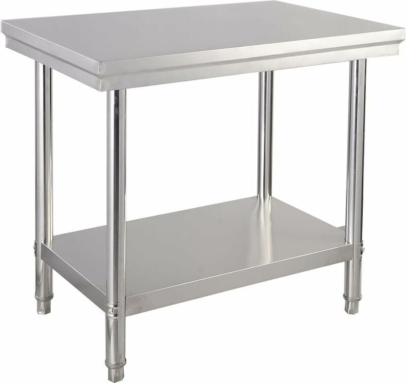 Edelstahl Küchentisch mit höhenverstellbarem Ablage, Arbeitstisch Gastro Tisch Edelstahltisch Zubereitungstisch mit Zwis...