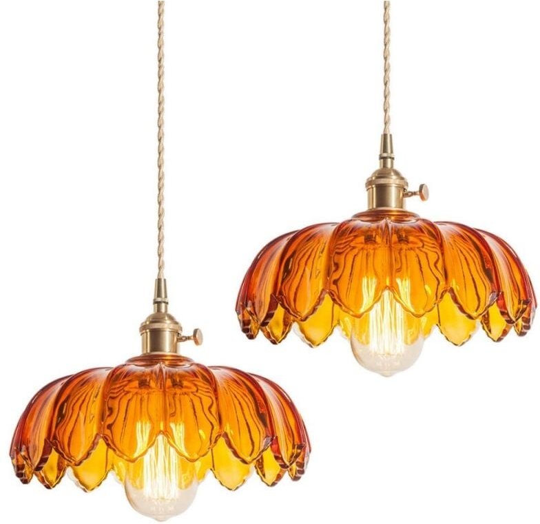 Wottes - Modern E27 Pendelleuchte Glas Metall Hängelampe Bernstein Höhenverstellbar Deckenleuchte Esszimmerlampe 2 Stück...