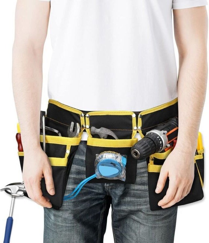 Verstellbarer Werkzeuggürtel aus Oxford-Gewebe – 11 Taschen und 2 Hammerschlaufen – Länge 53–109 cm – Für Elektriker und...