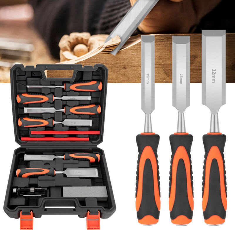 Stechbeitel Set für Holz 10tlg. Ultrixe Holzbearbeitungs Holzmeißel-Set zum Abziehführung, Schleifstein und Aufbewahrung...