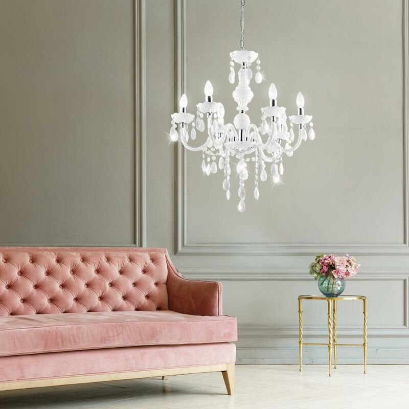 Etc-shop - Kronleuchter Acryldekor weiß Luster Esszimmer Beleuchtung Chrom cuimbra i