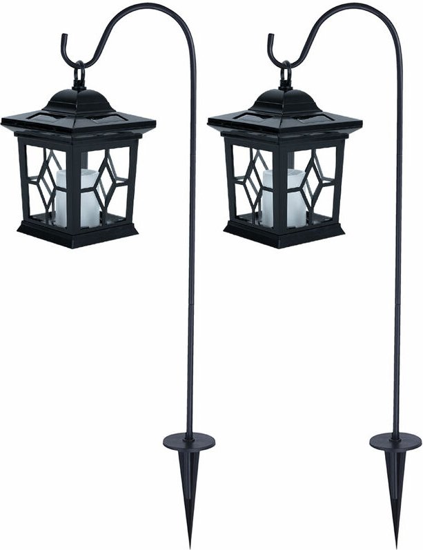 Solarleuchte Erdspieß Solarlaterne led Kerze Steckleuchte Laterne schwarz, Stahl, led 0,06W, LxBxH 21x14,3x69 cm, 2er Se...
