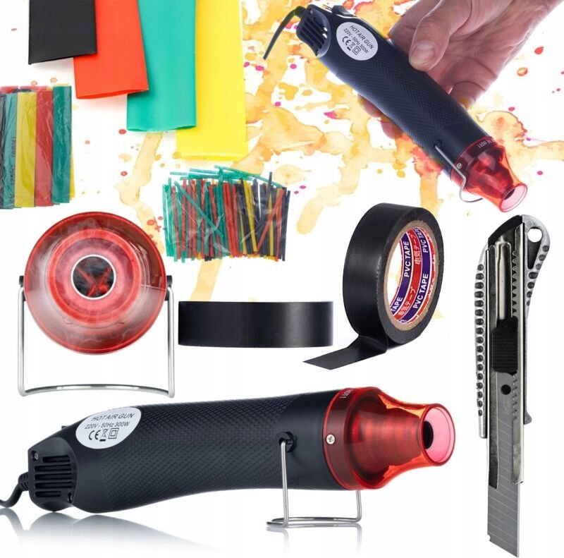 Rosfix Mini-Heißluftpistole 300 W + Messer + 10 m Isolierband + Satz Schrumpfschläuche 328-tlg.