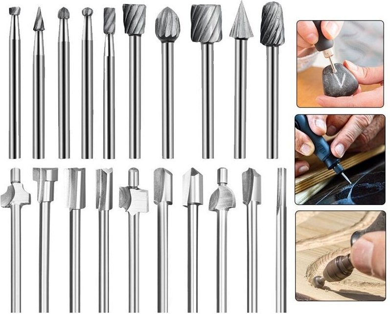 HSS-Fräser, 20 Stück, 3 mm, 1/8 Zoll, Hochgeschwindigkeitsstahl-Fräser, Holzbearbeitungs-Fräser, Zubehör-Set für Rotatio...