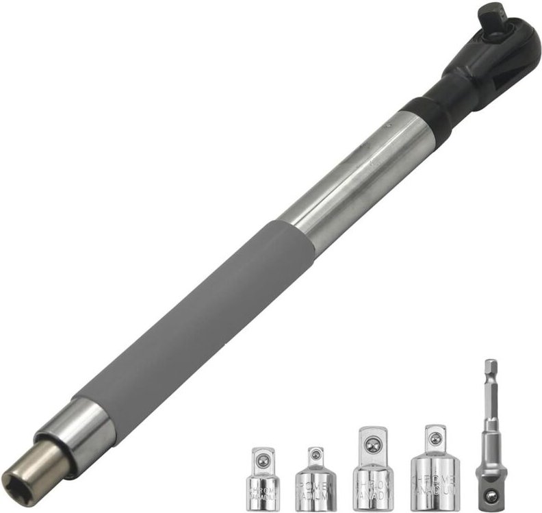 YUEHISY Teleskopgriff mit Versatzverlängerung, 1/2 Zoll Festantriebskopf mit 4 Adaptern, drehbare Welle aus Wolframstahl...