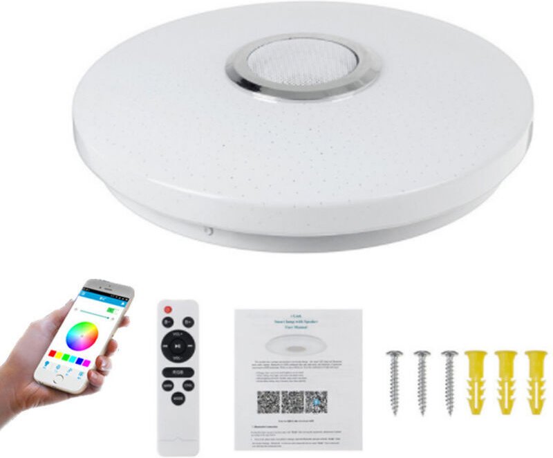 Runde 36-W-LED-Deckenleuchte, dimmbare RGB-Farbwechsel-Deckenleuchte, Ø 30 cm, LED-Deckenleuchte mit Bluetooth-Lautsprec...