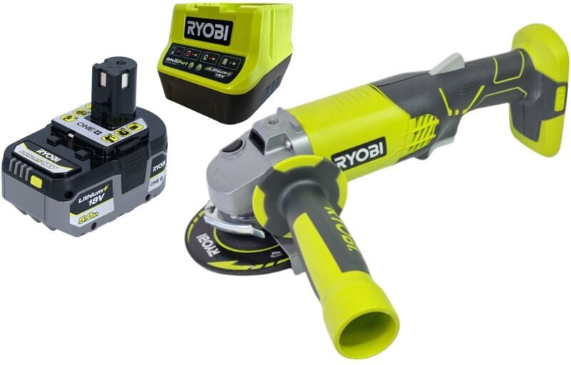 Ryobi R18AG-0 Akku Winkelschleifer 18 V ONE+ 115 mm + 1x Akku 5,0 Ah + Ladegerät