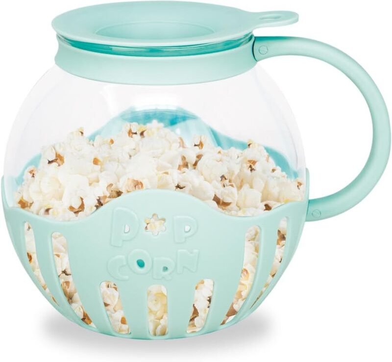 Mikrowellen-Popcornmaschine aus Borosilikatglas (2,13 l), chemikalienfrei, für gesundes Kochen und Familienfeiern, Blau