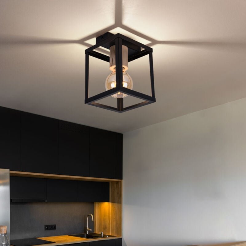 Globo Lighting - Decken Leuchte Filament Holz natur Lampe schwarz-matt Schlaf Zimmer Beleuchtung Vintage im Set inkl. le...