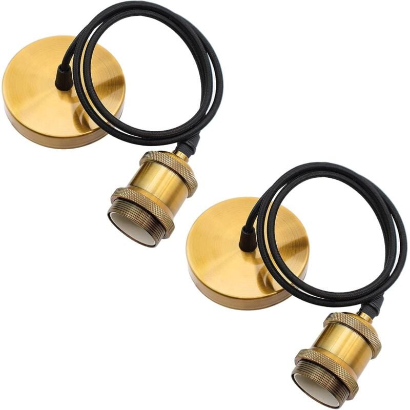 2er Set E27 Pendelleuchte mit Schraubring, E27 Lampenfassung mit verstellbarem Textilkabel, 100cm Aufhängekabel für Deck...