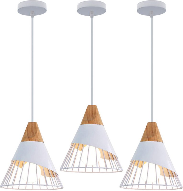 3er Pendelleuchten für Wohnzimmer, Kreative Hängelampe im Badminton Form, Moderne Stil Deckenlampe mit Holz & Eisen Lamp...