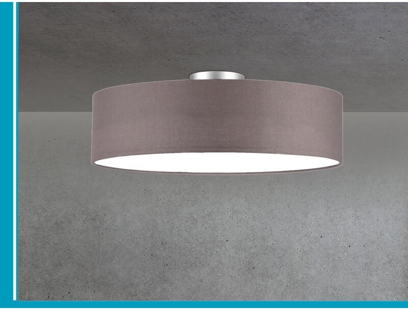 Runde zeitlose Deckenleuchte CALMA mit Stoffschirm in Braun-Grau Ø 50cm