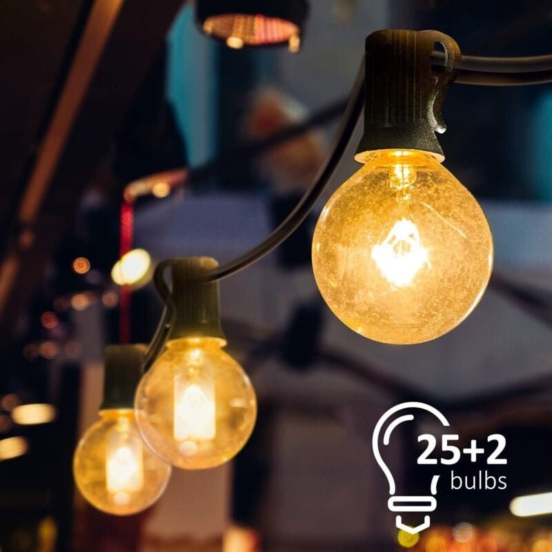 Lichterkette, Lichterkette, verbindbare Lichterkette mit 25 warmweißen G40-Glühbirnen, Innen- und Außendekorationen für ...