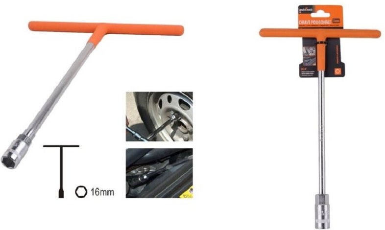 Trade Shop Traesio - Trade Shop - 16 mm t-griff-ringschlüssel mit sechskant-steckschlüssel cr-v 91612 -