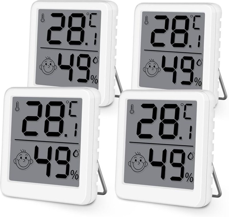 4er-Set Innenthermometer, Mini-Digitalthermometer mit LCD-Anzeige und Hygrometer, präzises Wandthermometer für Babyzimme...