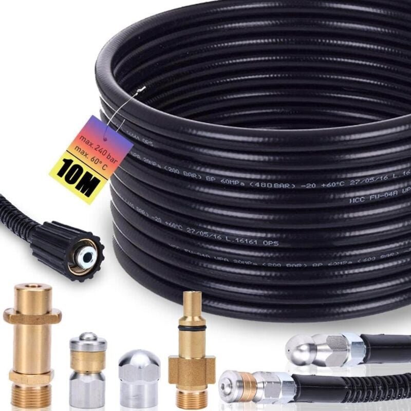 10m Rohrreinigungsschlauch Set, 200 bar inkl. M22 Adapter, Düsen starr + rotierend für K2, K3, K4, K5, K6, K7, lavor Hoc...