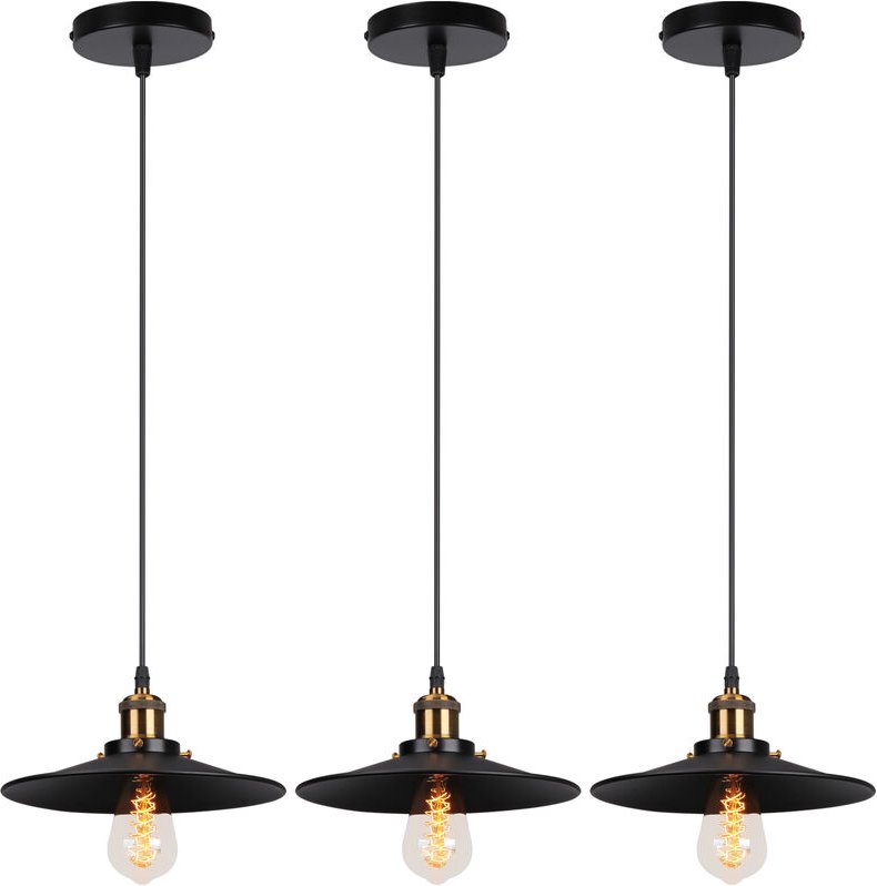 3er Pendelleuchte Schwarz Hängelampe mit Ø22cm Lampenschirm Kronleuchter Art Edison Lampe E27 Fassung für Loft Wohnzimme...