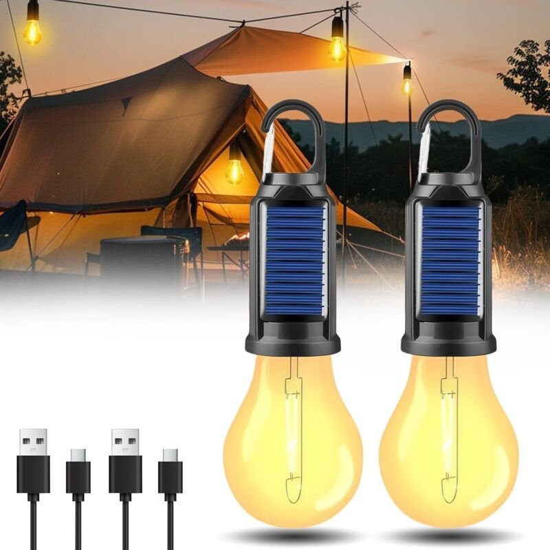 Set mit 2 wiederaufladbaren LED-Campinglaternen mit 3 Helligkeitsstufen, wasserdichte Campinglaternen für Camping, Strom...