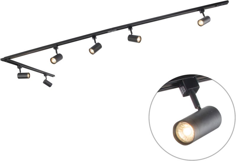 Modernes Schienensystem mit 6 schwarzen Strahlern 1-phasig 300cm - Iconic Jeana