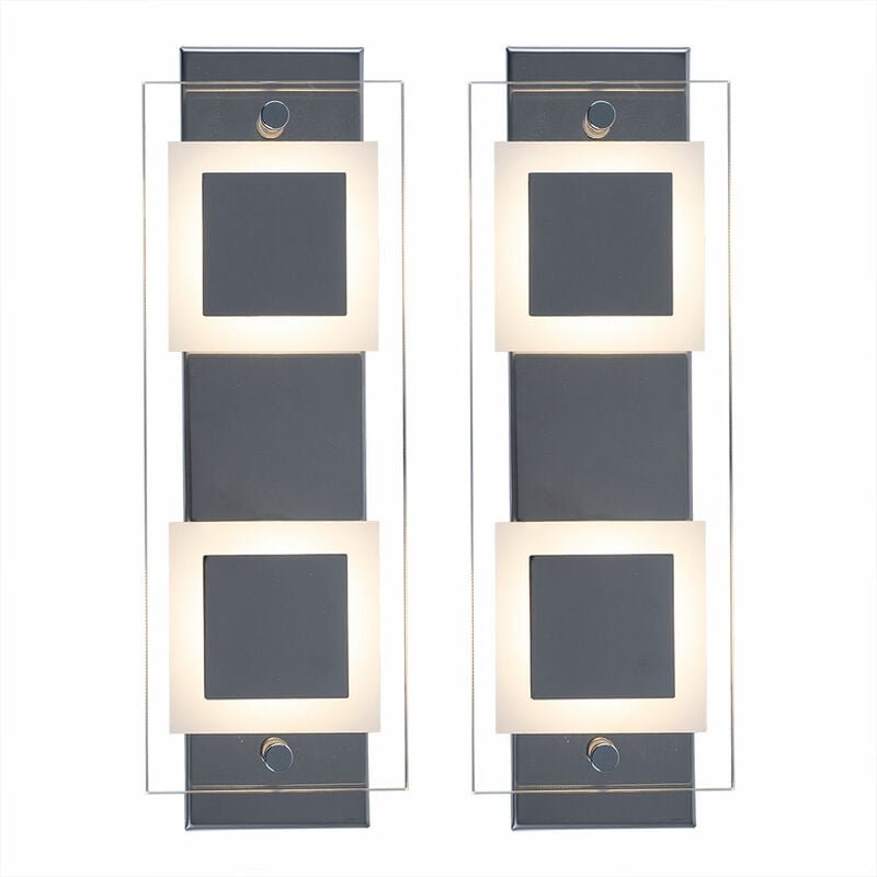 Wandleuchte Badezimmer Badezimmerlampe Wand Wandlampe Glas Chrom, IP44, 2x led 4,5W 400Lm warmweiß, LxBxH 30x10x5 cm, 2e...