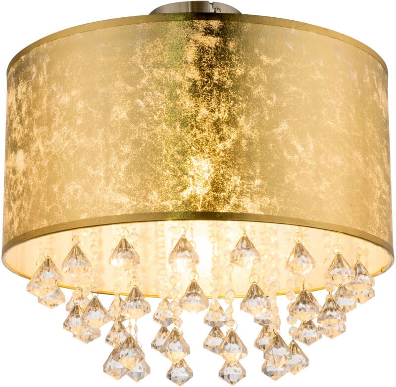 Thumbnail - Decken Lampe Schlaf Gäste Zimmer Stoff Schirm Kristall Leuchte Blatt-Gold Design Globo 15187D3S