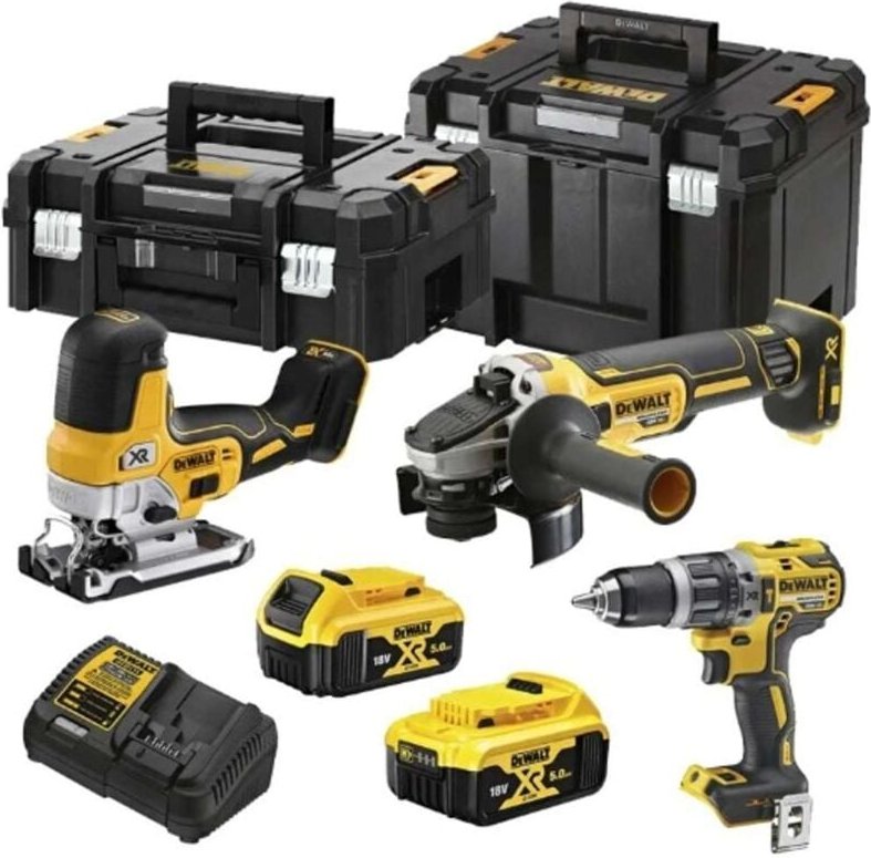 Dewalt - Akku-Maschinen-Set DCK329P2T, 18 Volt: DCD796 + DCG405 + DCS335, 2x 5,0 Ah und Ladegerät in tstak