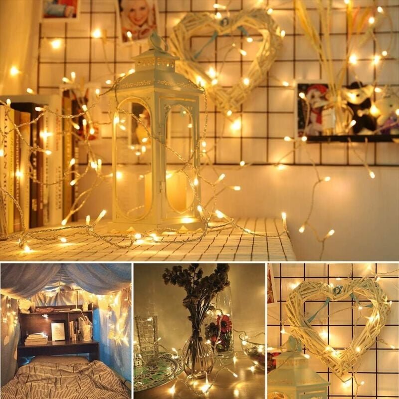 Thumbnail - Elektrische Lichterkette für den Innenbereich, 10 m, 100 LEDs, warmweiß, Weihnachtsbaumgirlande, 8 Modi, wasserdichte de...