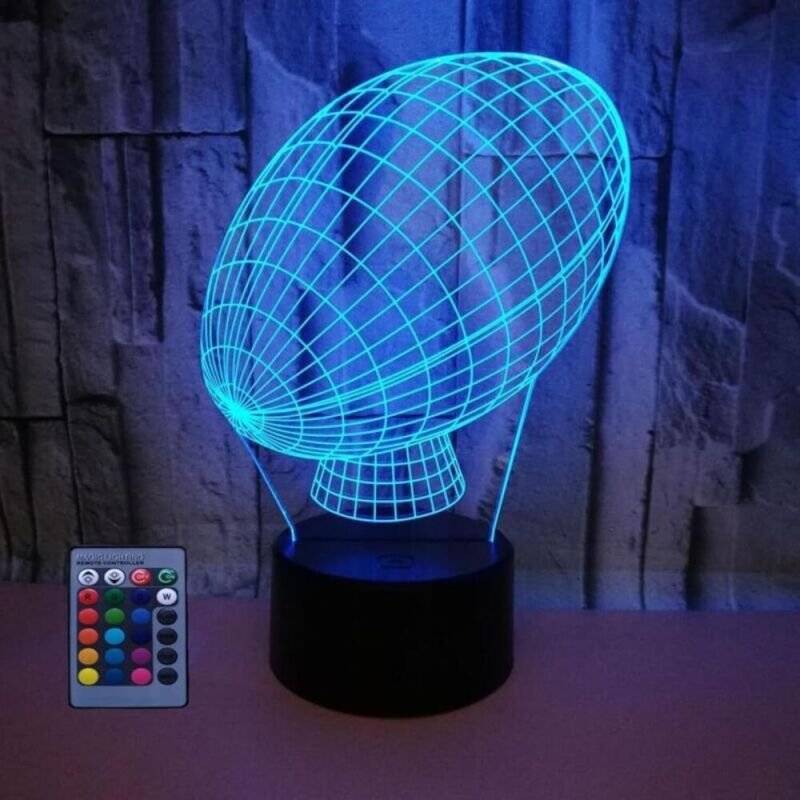 3D-Rugby-LED-Lampe, Art-déco-Lampe, LED-Beleuchtung, Dekorationslampe mit Fernbedienung, 7 Farben, Nachtlicht, USB-betri...