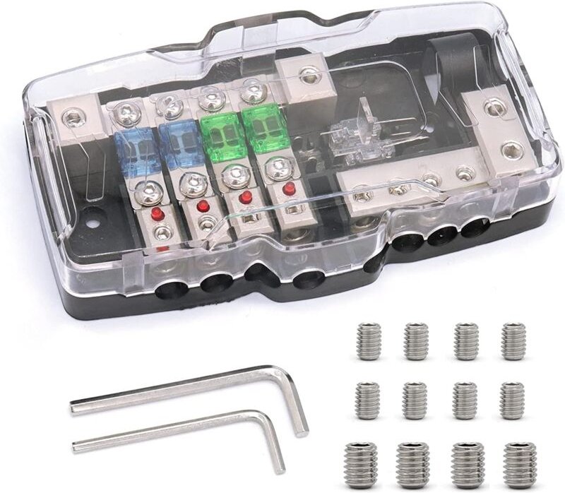 Beijiyi - Blade-Sicherungshalter, Auto-Audio-Stereo-ANL-Verteilerblöcke, 4-Wege-Sicherungskastenblock, 0/4GA, 30 a, 60 a...
