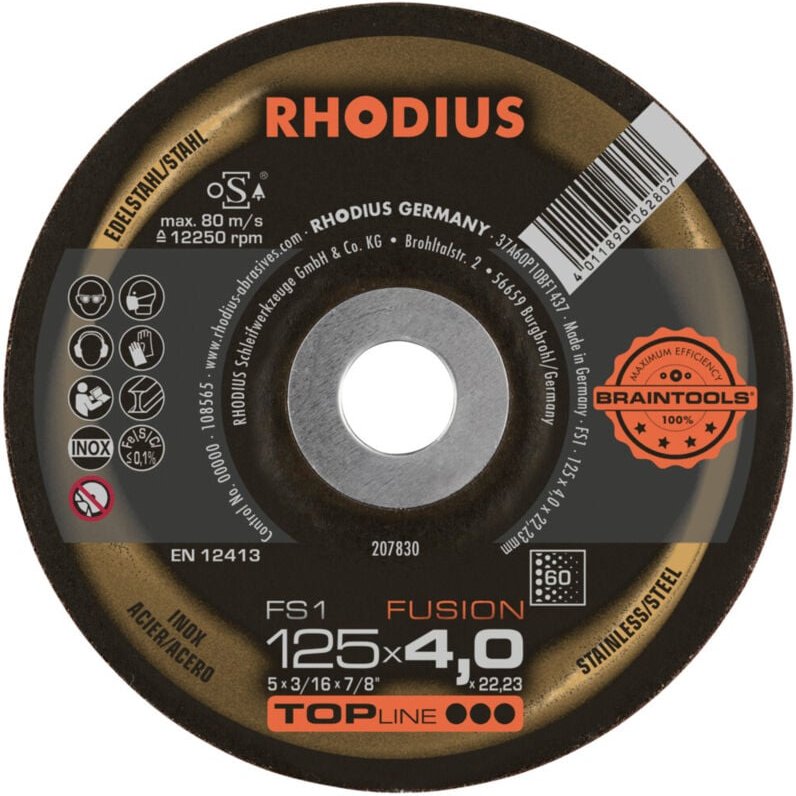 Thumbnail - RHODIUS FS1 FUSION, 10 Stück, 125 x 4,0 mm, Korn 60, Schruppscheibe