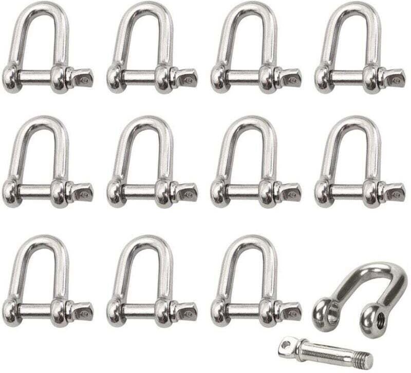 12-teiliger Edelstahlschäkel, M4 Edelstahlschäkel, Hebeschäkel, Kettenschäkel mit D-Ring, Schäkelbolzen, Schrauböse, ger...
