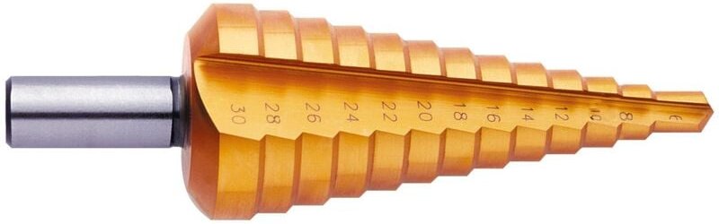 Exact - Stufenbohrer 6-30 mm hss tin 6-30/2 Rundschaft Metallbohrer