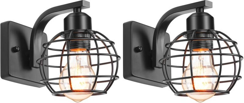 Industrielle Retro Wandleuchte Innen Metall Wandlampe Schwarz Käfig Lampenschirm für Cafe Bar Restaurant Hotel 2 Stücke