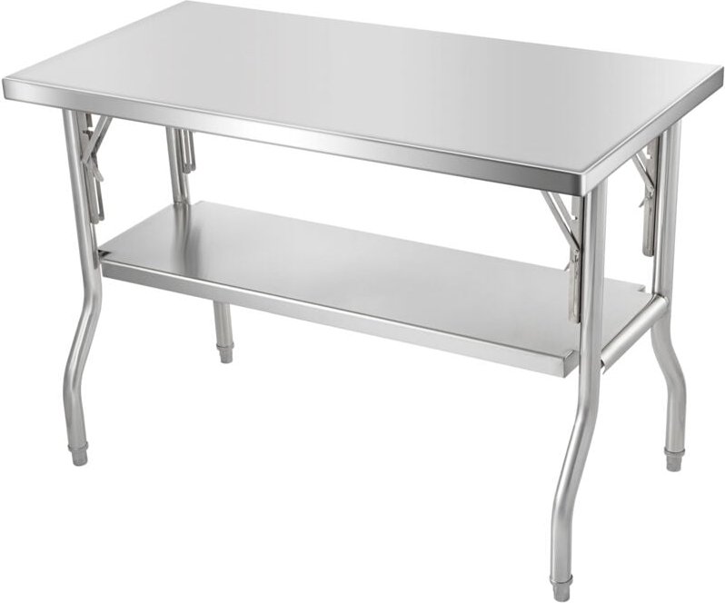 Klappbarer kommerzieller Zubereitungstisch 48 x 24 Zoll mit Unterregal, Heavy-Duty-Edelstahl-Klapptisch für Home Kitchen...