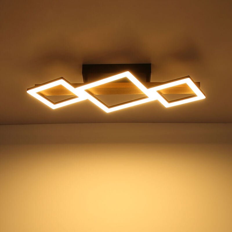 LED Deckenleuchte Holz Wohnzimmerlampe Designleuchte Deckenlampe Quadrate, MDF Metall, 29W 1560Lm warmweiß, LxBxH 66x30x...