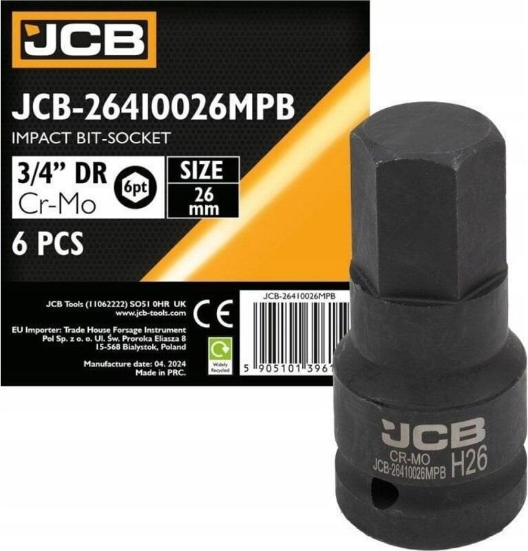 Steckschlüssel JCB Chrom Molybdän Stahl 26 mm Metall