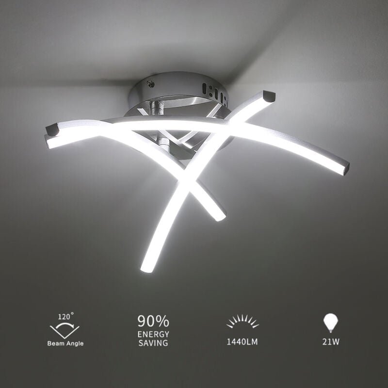 Goeco - led Deckenleuchte, moderne gebogene Design-Deckenleuchte mit Kronleuchter, 6500K, Dia 43cm Deckenlampe 20W 1900L...