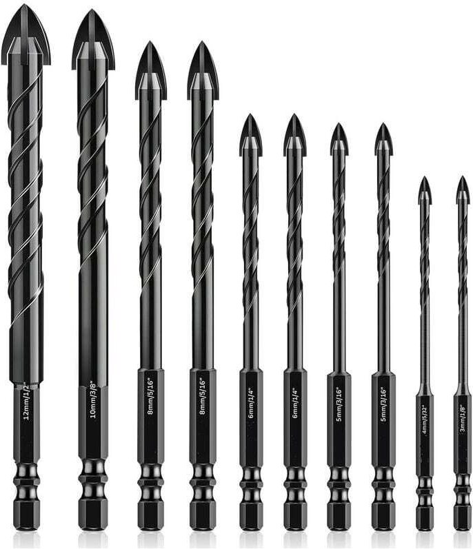 Fliesenbohrer, 10 Stück, Glasbohrer, Glasbohrer, Keramikbohrer, mit Sechskantschaft, zum Bohren von Glaslöchern, Keramik...