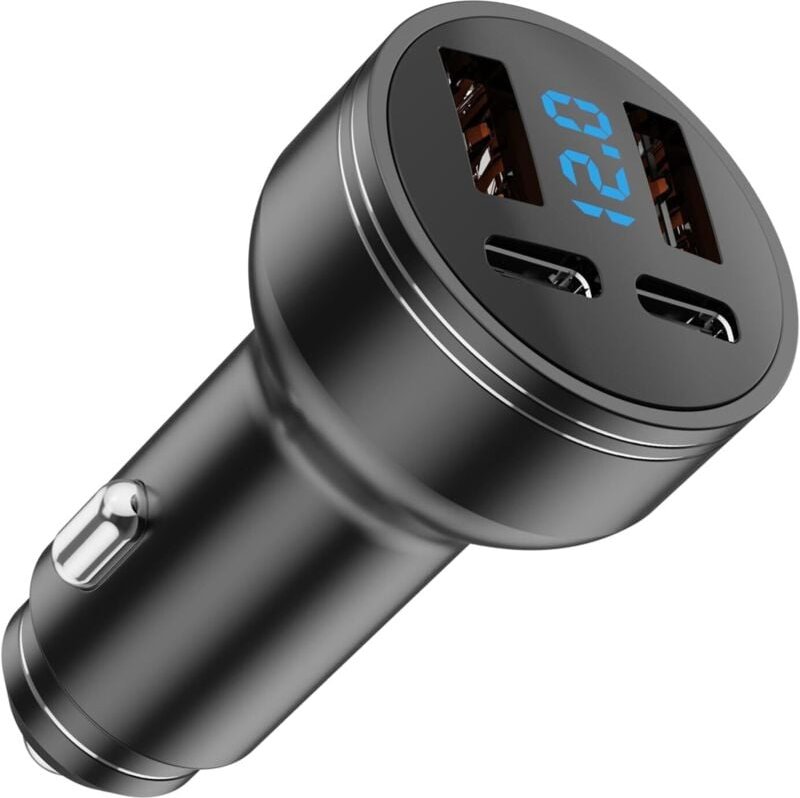 126W USB Autoladegerät, 2 PD+2 QC3.0 Schnellladeadapter Metall, 4-Port USB C Autoladegerät mit LED-Voltmeter, Schnelllad...