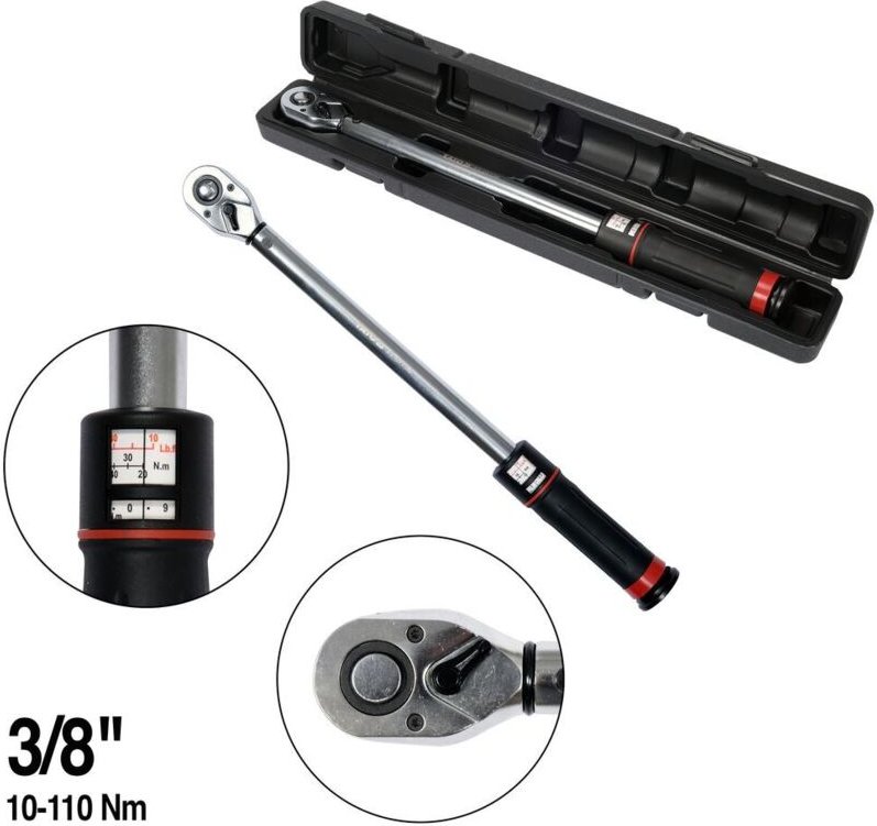 YATO Drehmomentschlüssel mit Sichtfenster, Umschaltknarre, kalibriert, 72 Zähne, 42CrMo +3/8" 10-110 Nm YT-07736