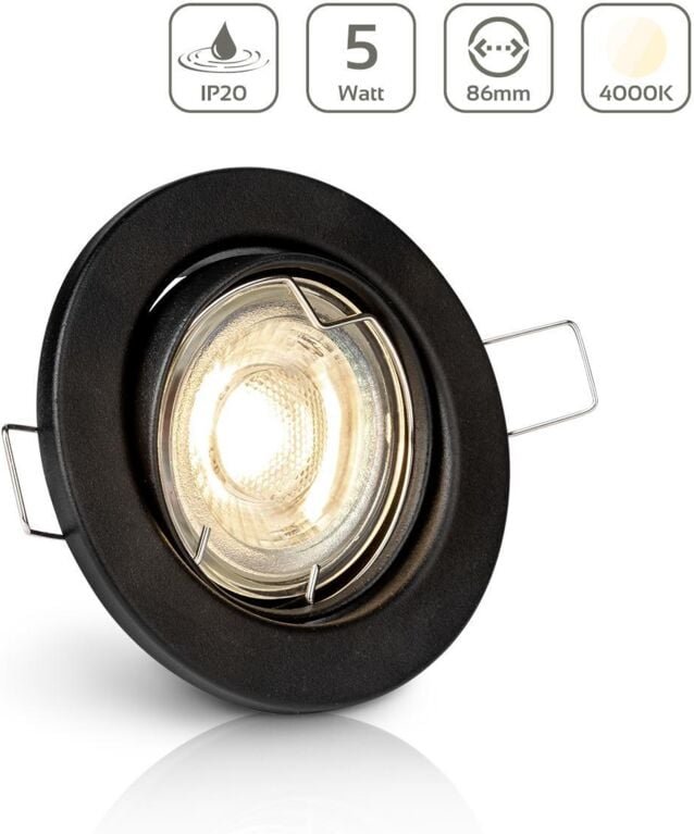 Einbauspot IP20 rund schwenkbar Sprengring - Farbe: Schwarz - LED Leuchtmittel: GU10 5W neutralweiß