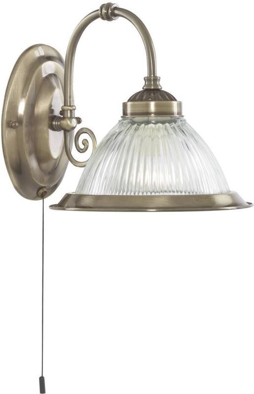 American Diner - 1 Licht Wandleuchte Antik Messing mit geripptem Glasschirm, E27 - Searchlight